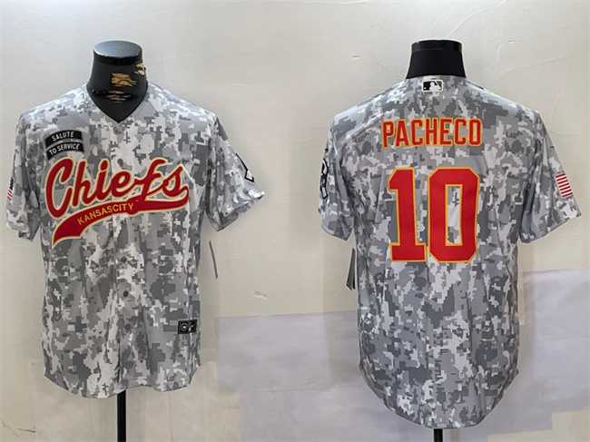 Mens Kansas City Chiefs #10 Isiah Pacheco 2024 Arctic Camo Salute To Service Stitched Baseball Jersey